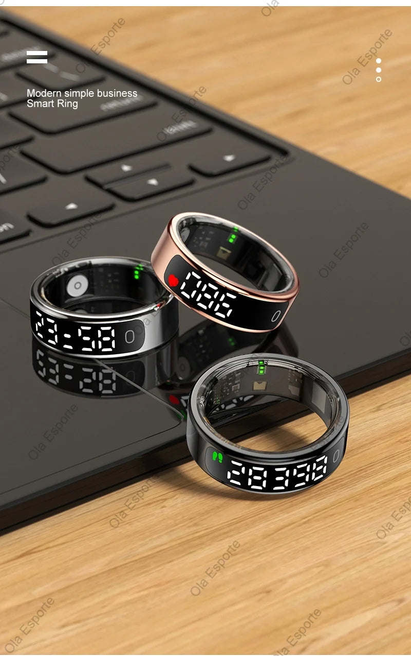 2025 Smart Ring with Display Screen and Touch, Wireless Charging Case,Health Manager, 5ATM Waterproof For Men Women R12 R13 Ring