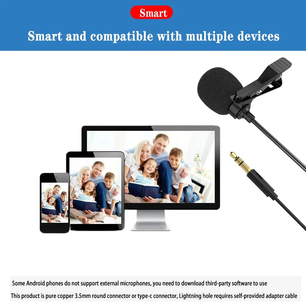 1.5m Mini Portable Lavalier Microphone Hands-free Condenser Clip-on Lapel Mic Wired USB 3.5mm Microfon for Phone for Laptop PC