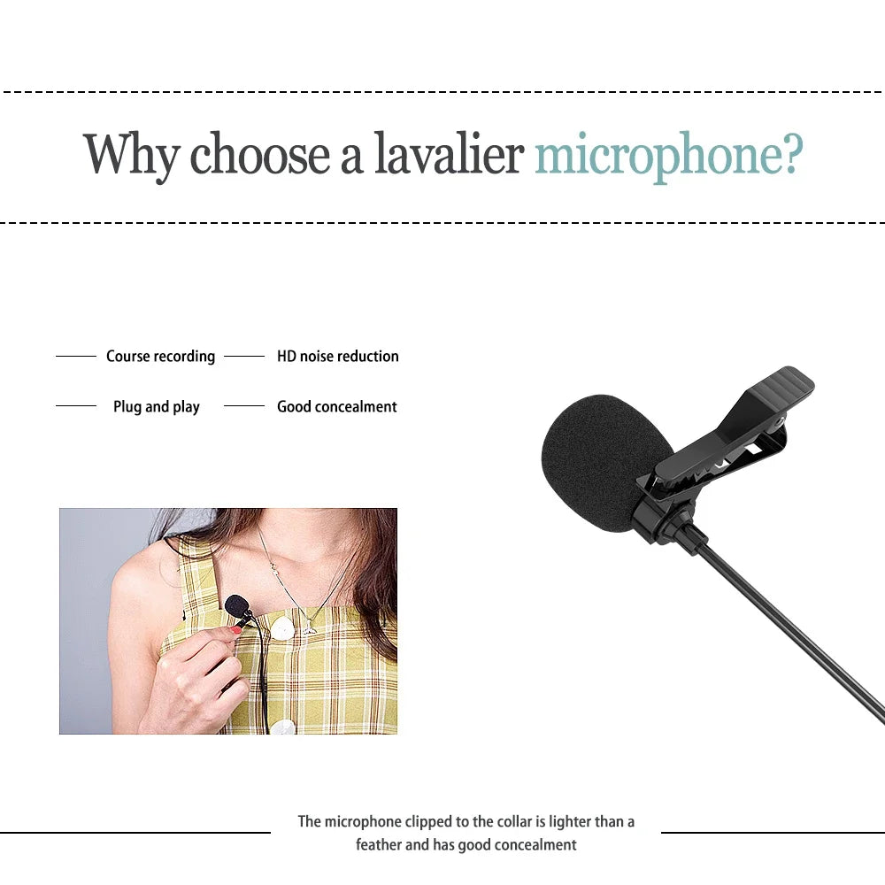 1.5m Mini Portable Lavalier Microphone Hands-free Condenser Clip-on Lapel Mic Wired USB 3.5mm Microfon for Phone for Laptop PC