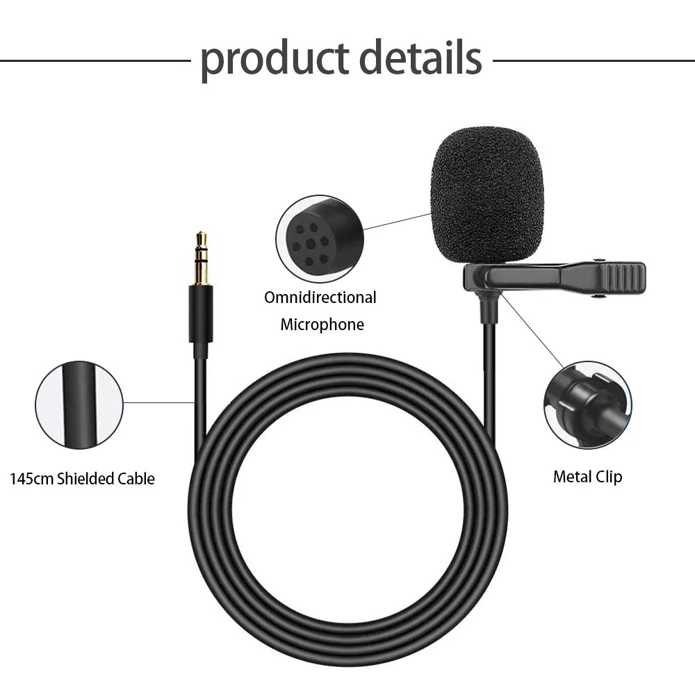 1.5m Mini Portable Lavalier Microphone Hands-free Condenser Clip-on Lapel Mic Wired USB 3.5mm Microfon for Phone for Laptop PC