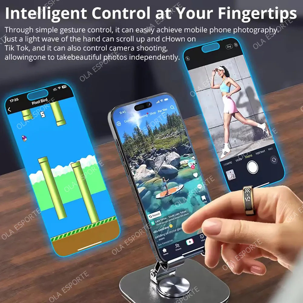 2025 Smart Ring with Display Screen and Touch, Wireless Charging Case,Health Manager, 5ATM Waterproof For Men Women R12 R13 Ring