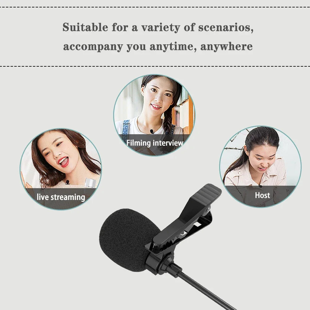 1.5m Mini Portable Lavalier Microphone Hands-free Condenser Clip-on Lapel Mic Wired USB 3.5mm Microfon for Phone for Laptop PC